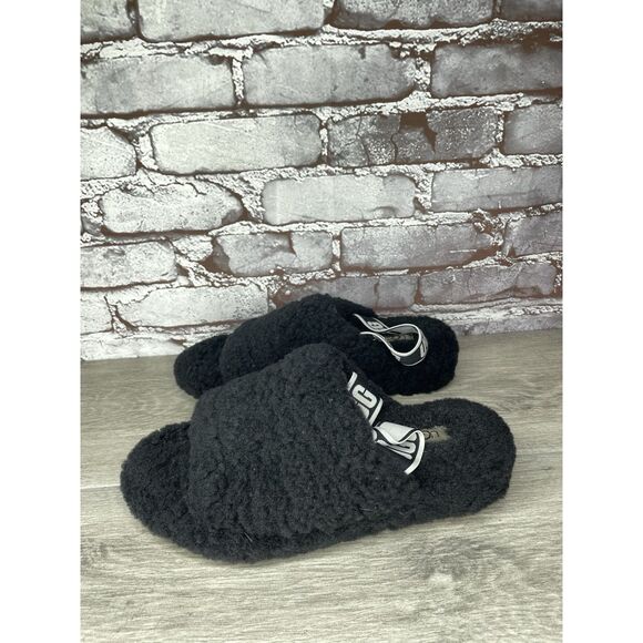 UGG Fluff Yeah Black Sheepskin Fur Slingback Slippers Sandals Women’s 8M US/39EU - Picture 11 of 16